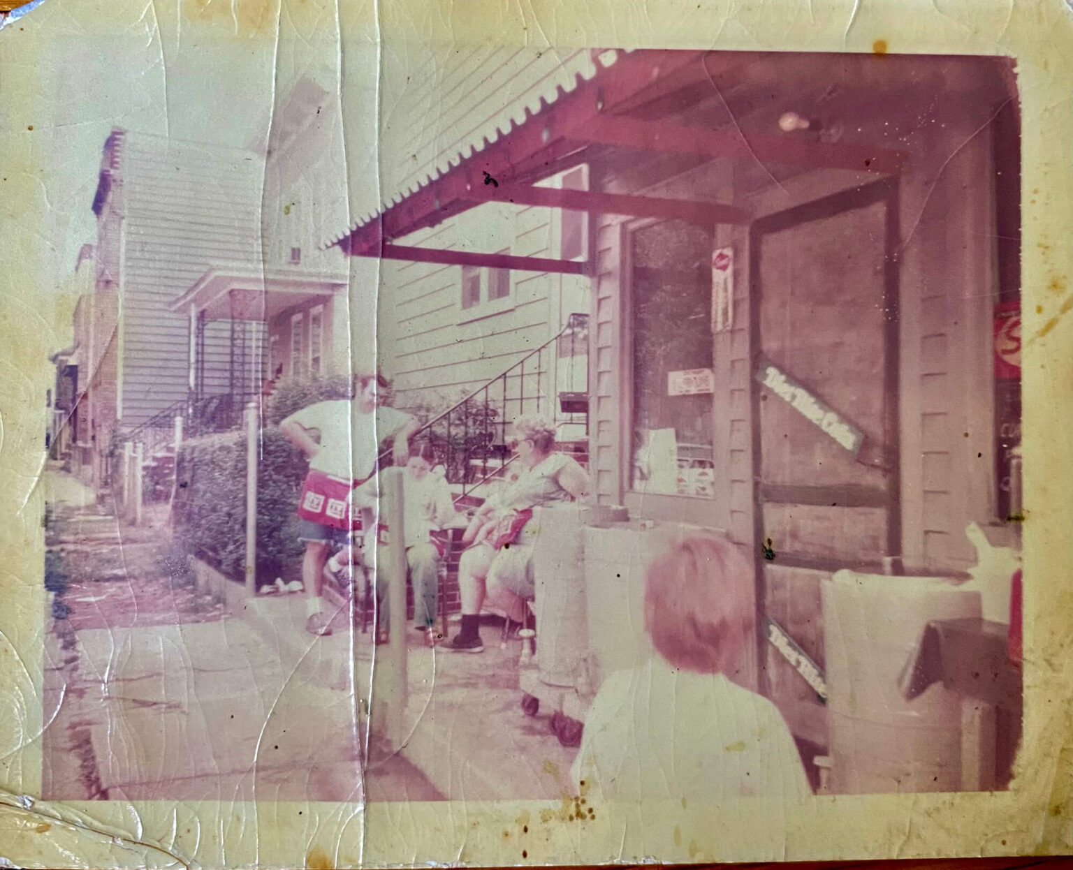 black and white photo of old shop